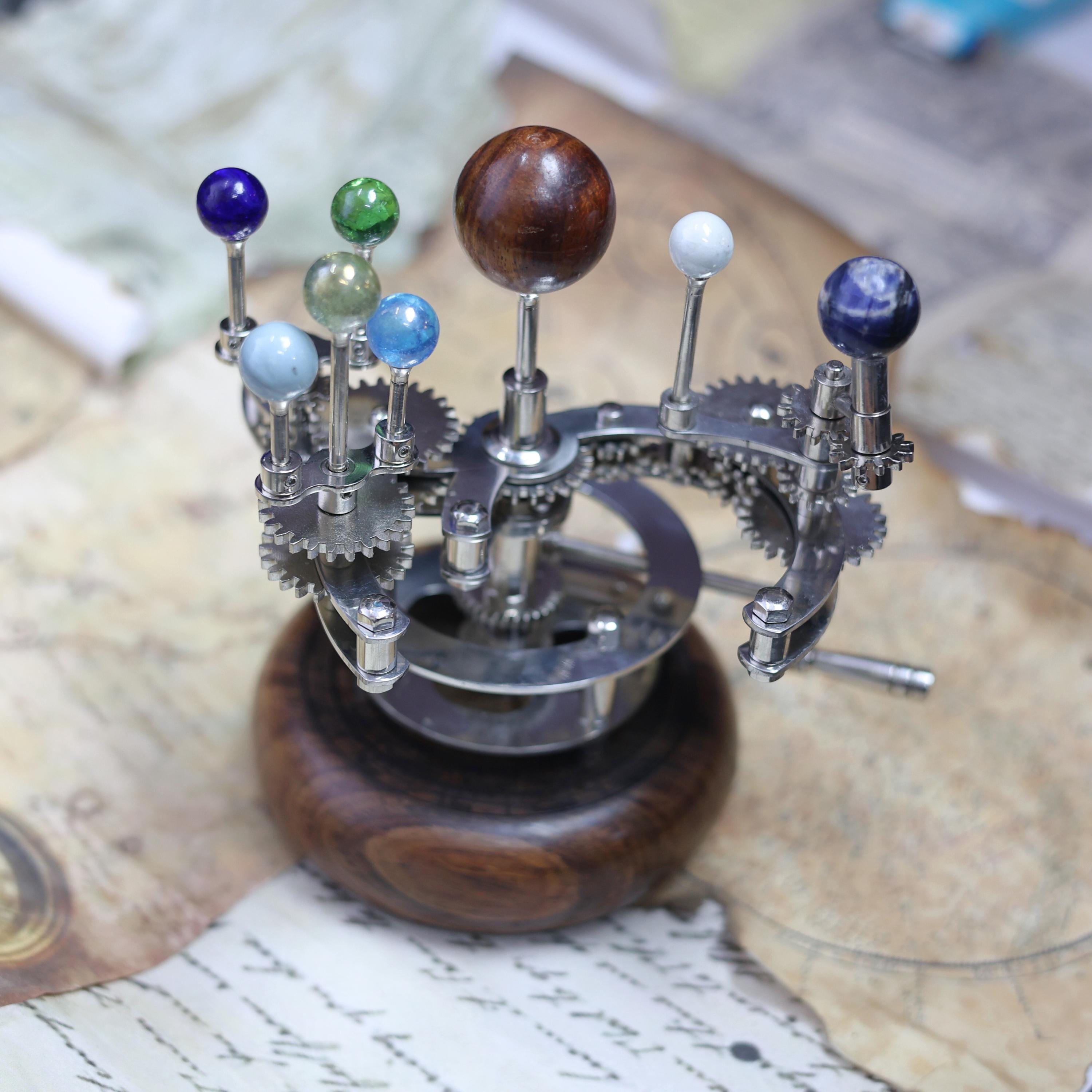 Brass Orrery with Glass Marble Planets, Oval Base view 10