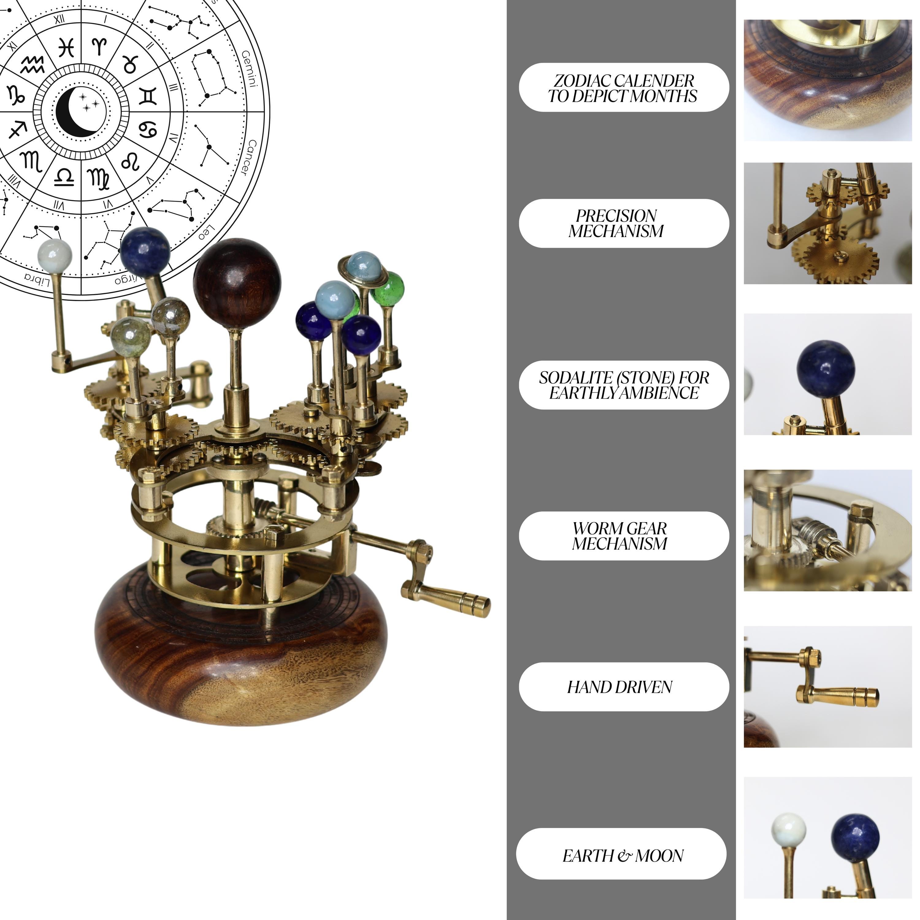 Gold-Finish Brass Orrery, Full Solar System view 7