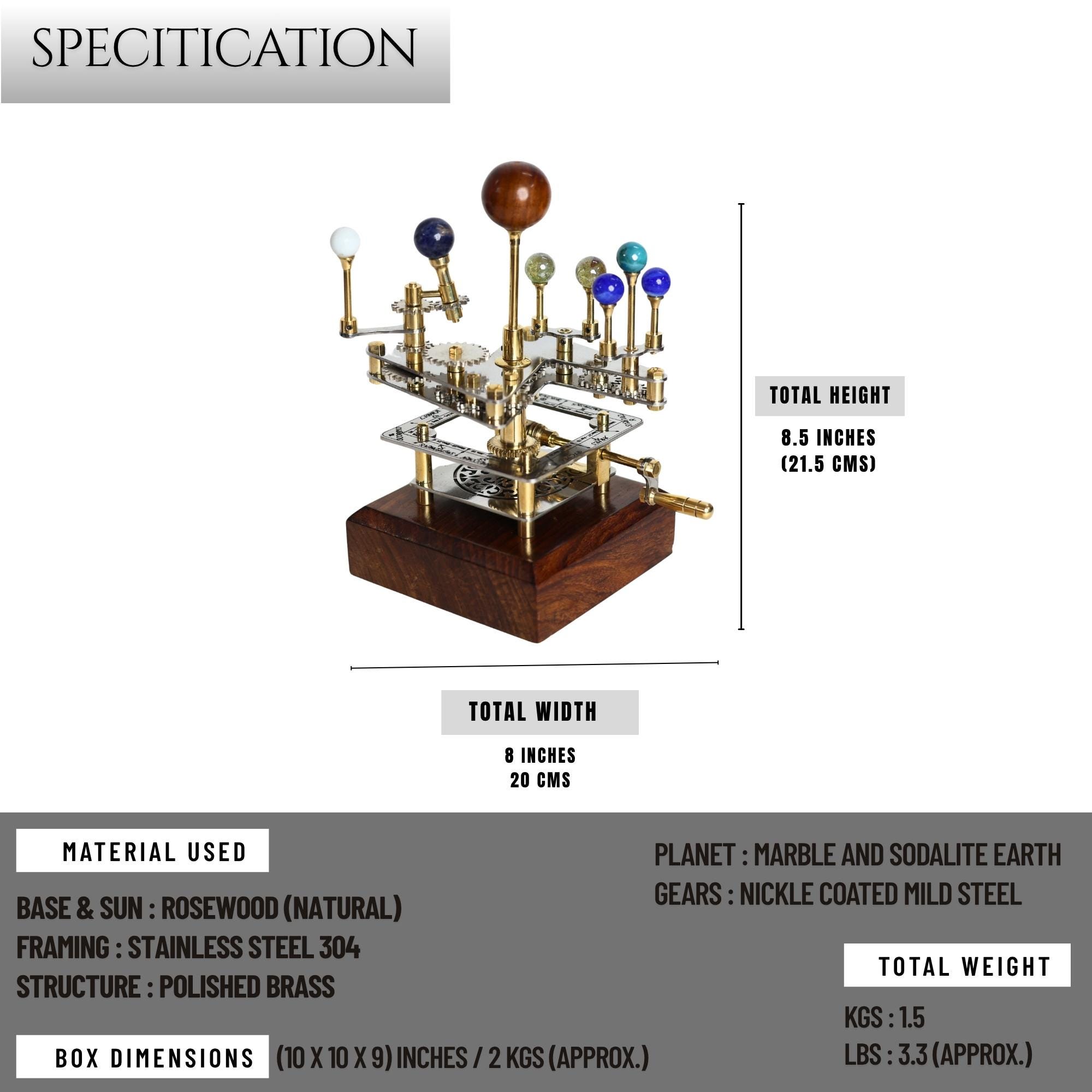 Brass Solar System Orrery, Compact Desk Edition view 4