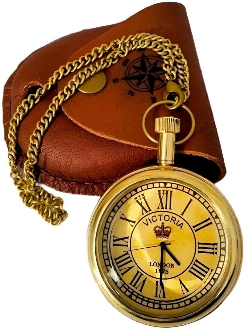 Brass Pocket Watch — Leather Case view 4
