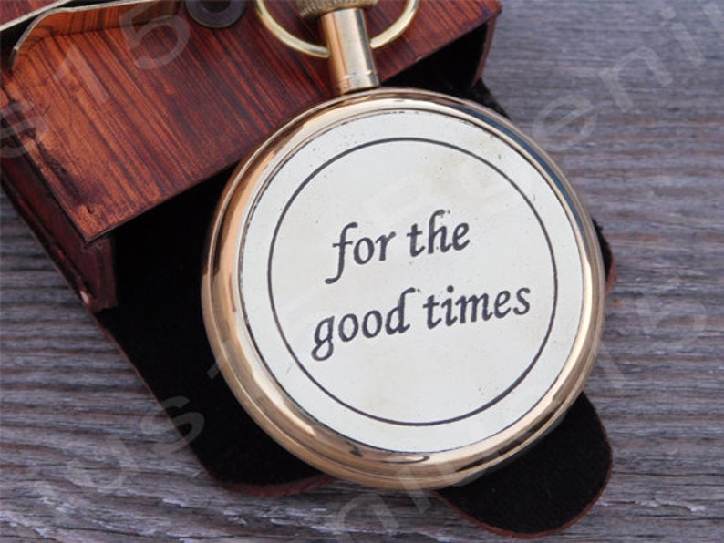 Gold-Tone Pocket Watch — Leather Case & Chain view 4