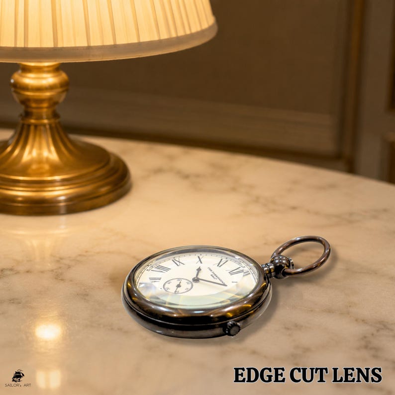 Brass Pocket Watch with Chain and Wooden Box view 7