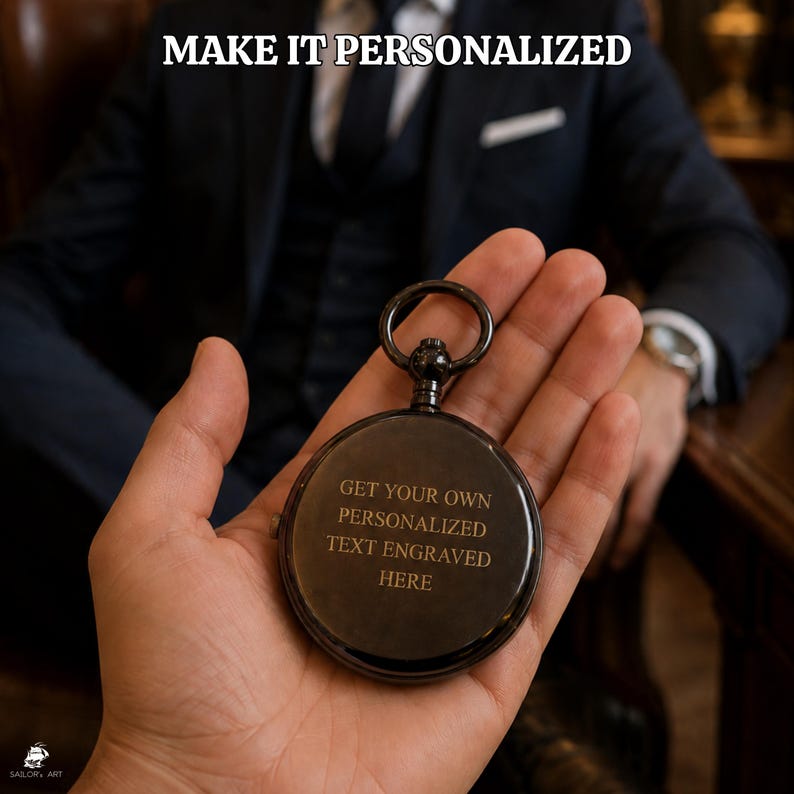 Brass Pocket Watch with Chain and Wooden Box view 8
