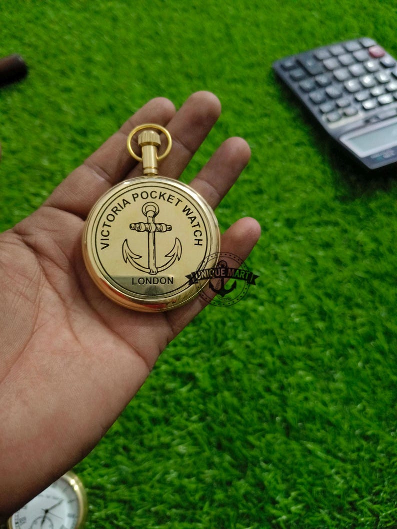 Brass Pocket Watch — Victoria Engraving view 2