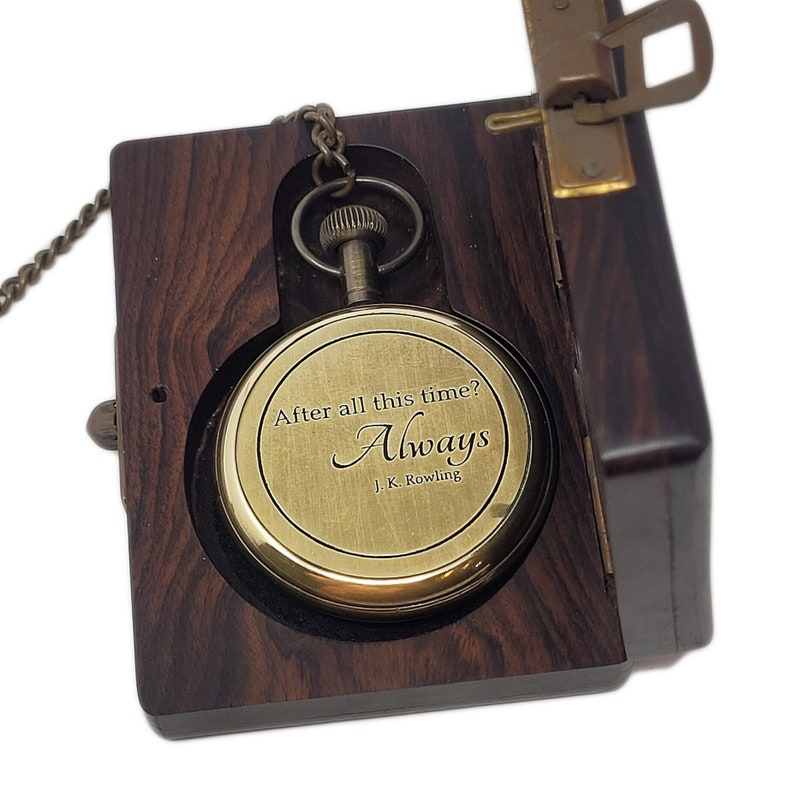 Brass Pocket Watch — Wooden Box & Chain view 2
