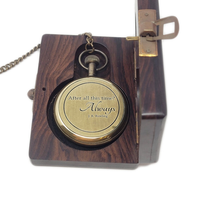 Brass Pocket Watch — Wooden Box & Chain view 3