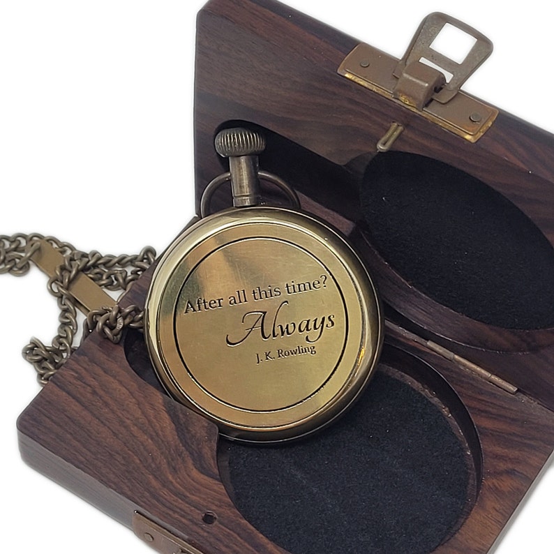 Brass Pocket Watch — Wooden Box & Chain view 5