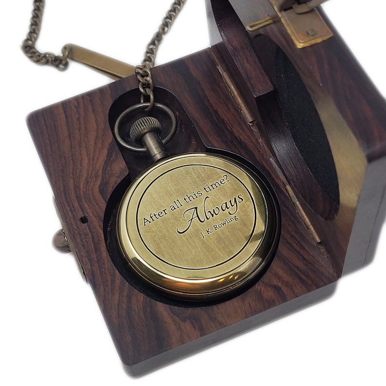 Brass Pocket Watch — Wooden Box & Chain view 6