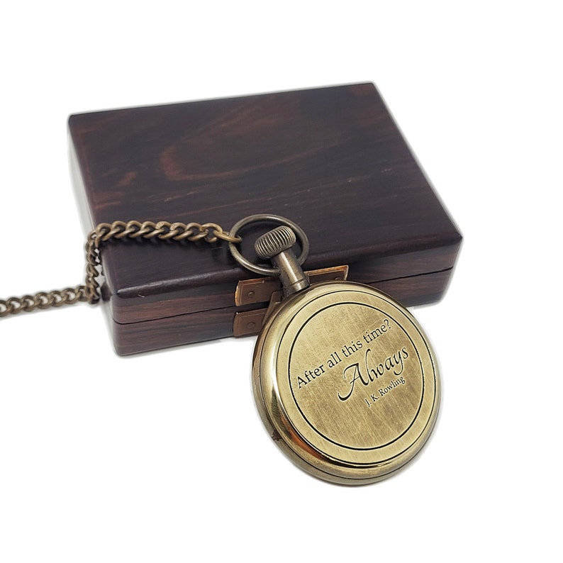 Brass Pocket Watch — Wooden Box & Chain view 7
