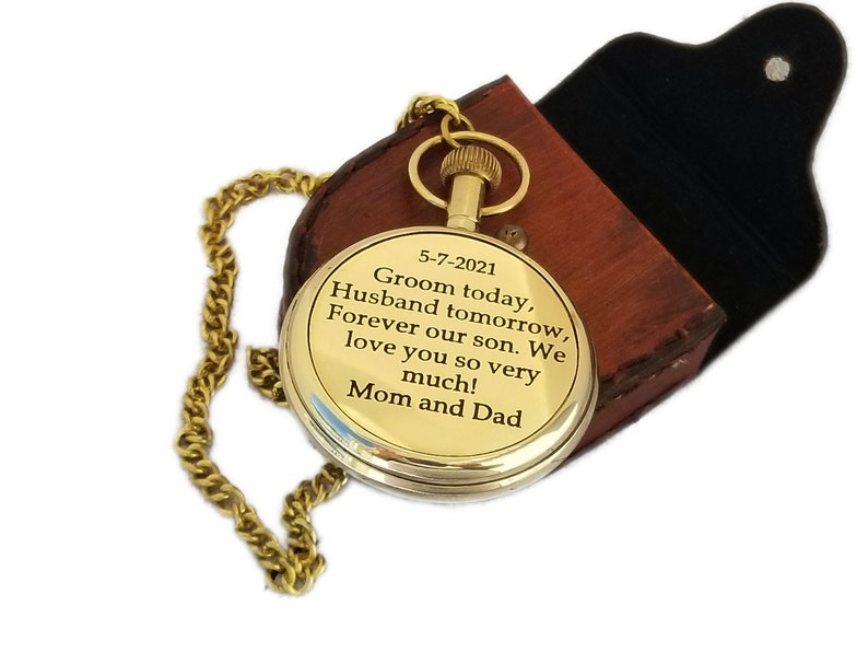 Brass Pocket Watch — Wooden Box & Chain view 8
