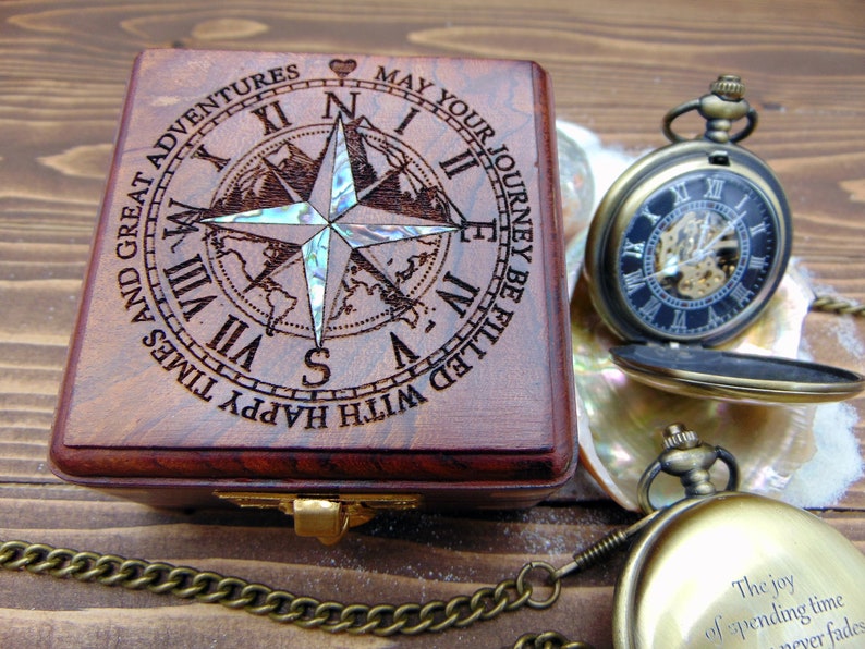 Brass Pocket Watch — Push-Button Lid & Wooden Box view 4