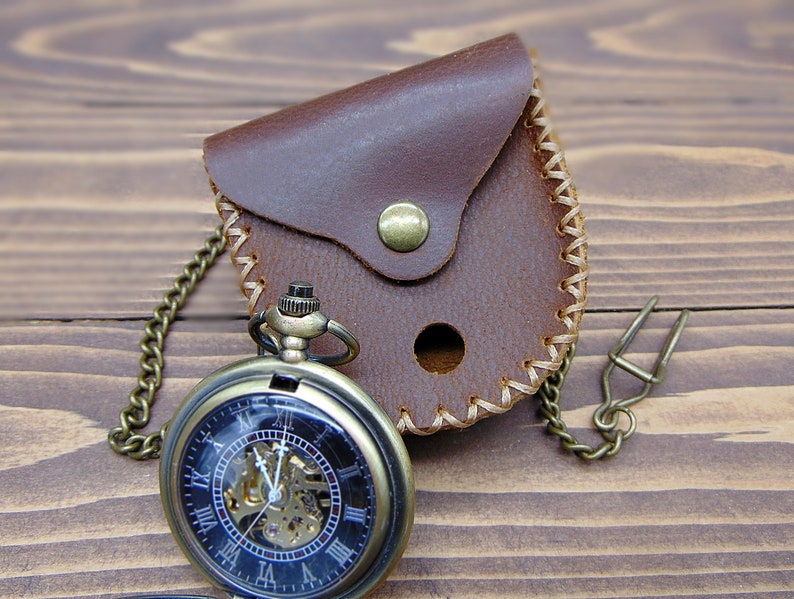 Brass Pocket Watch — Push-Button Lid & Wooden Box II view 4