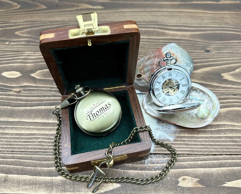Brass Pocket Watch — Push-Button Lid & Wooden Box II view 10