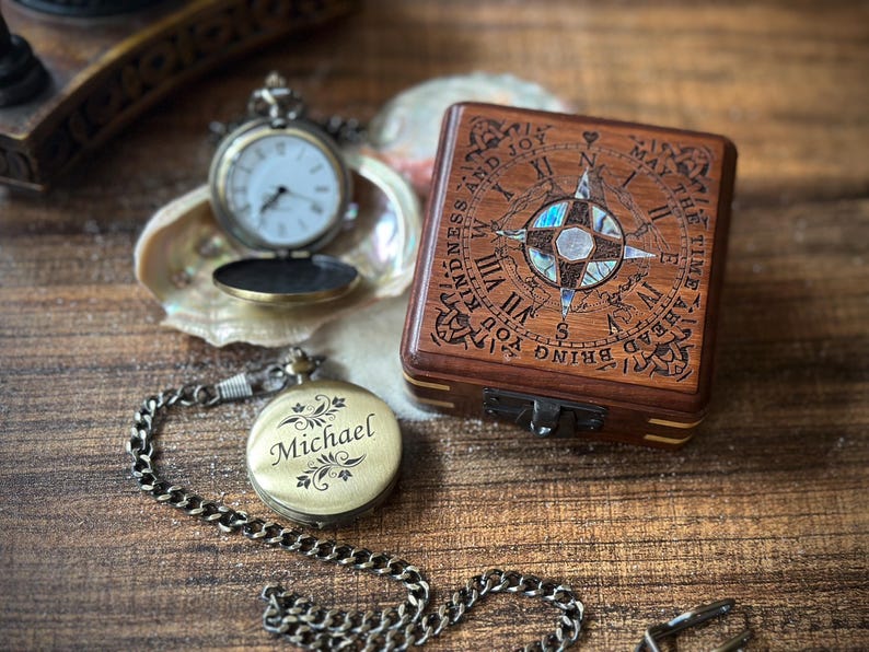 Brass Pocket Watch — Push-Button Lid & Wooden Box III view 11