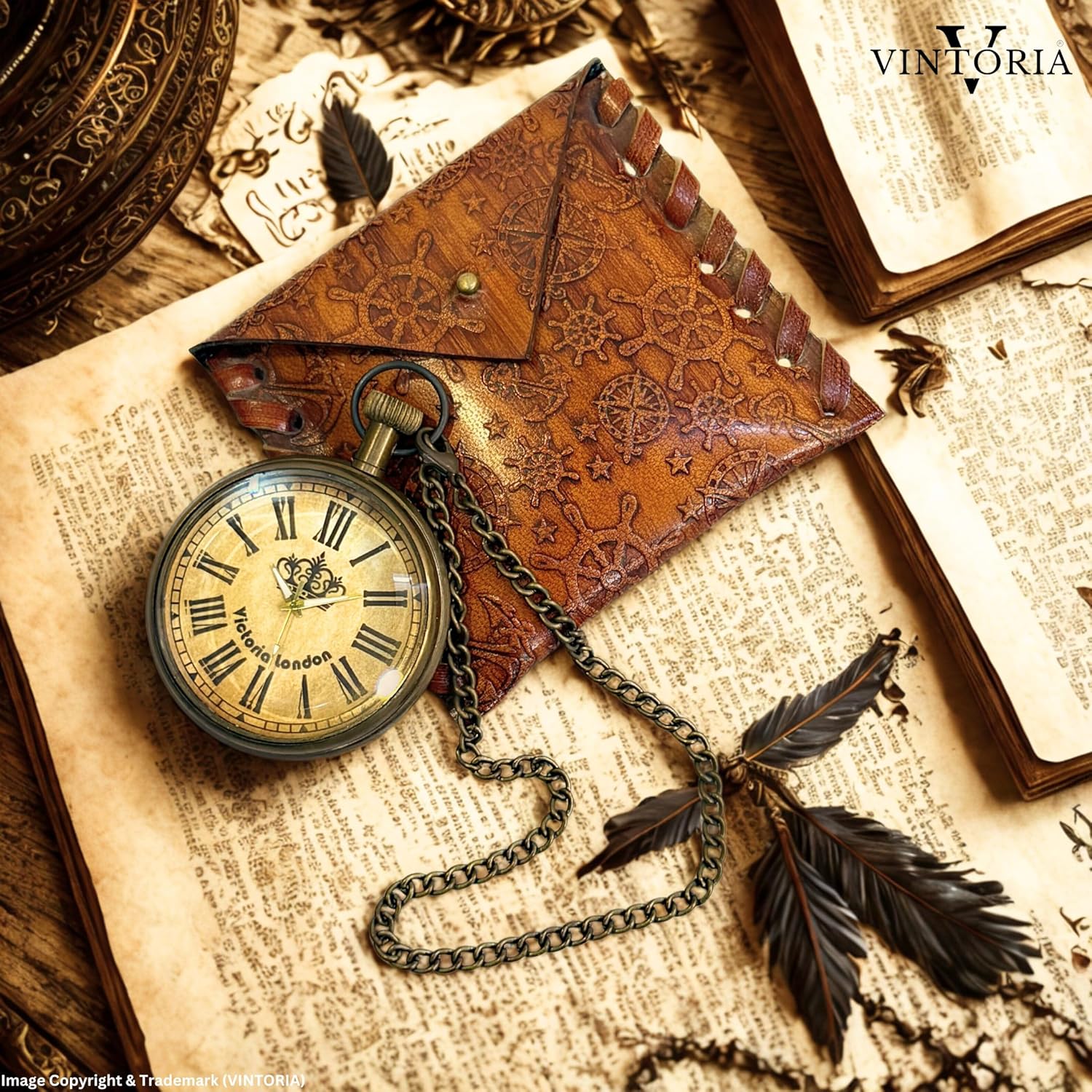 Brass Pocket Watch — Square Leather Case view 6