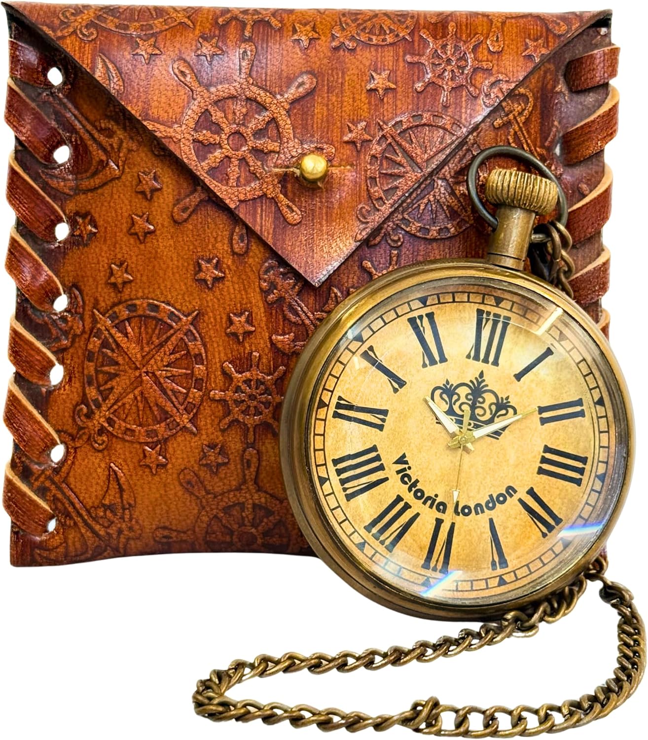 Brass Pocket Watch — Square Leather Case view 8