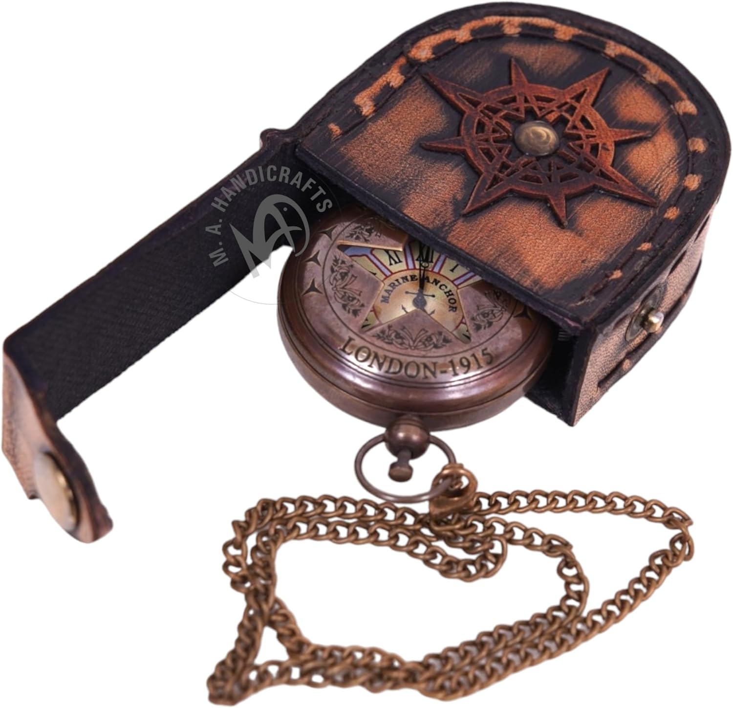 Brass Pocket Watch — Push-Button Leather Case view 5