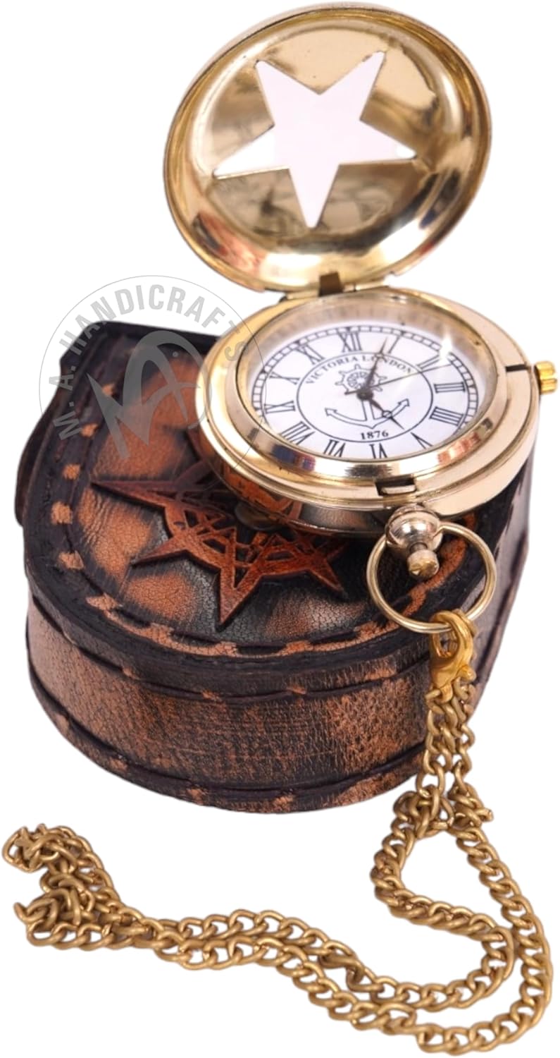 Brass Pocket Watch — Push-Button Leather Case II view 2