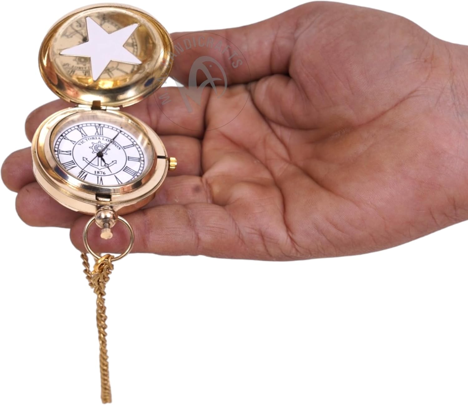 Brass Pocket Watch — Push-Button Leather Case II view 3