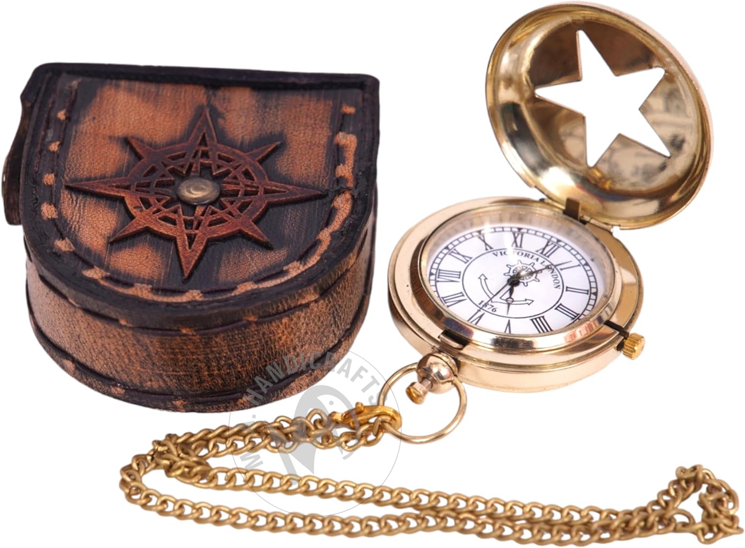 Brass Pocket Watch — Push-Button Leather Case II view 5
