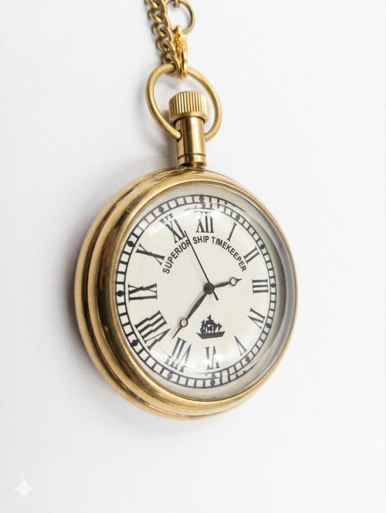 Brass Pocket Watch — Victoria Engraving with Chain view 3