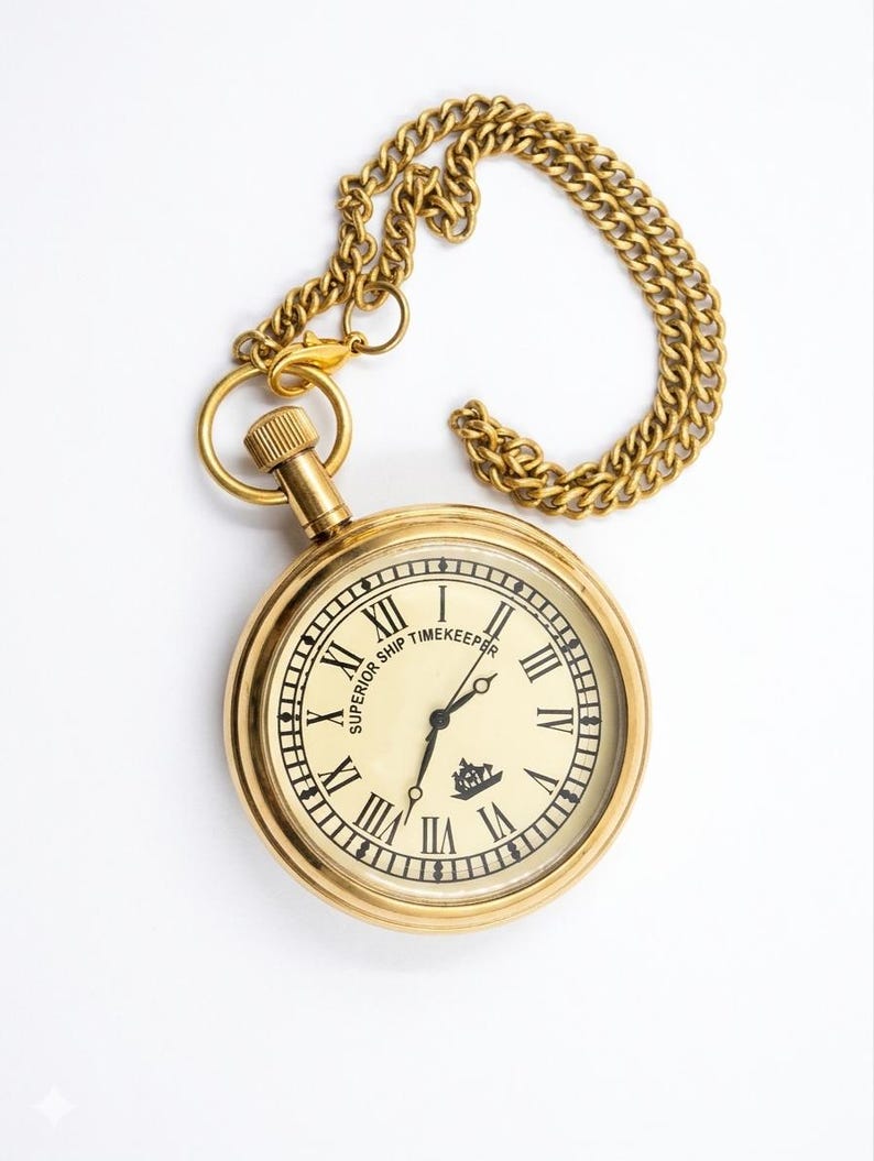 Brass Pocket Watch — Victoria Engraving with Chain view 8