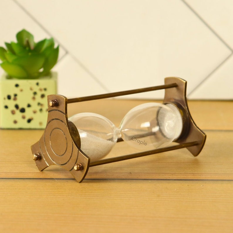 Handcrafted Brass Hourglass, 1-Minute, Antique Finish view 3