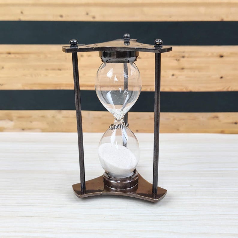 Black Antique Brass Hourglass, 2-Minute, White Sand view 5