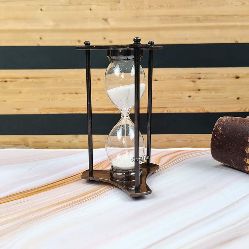 Black Antique Brass Hourglass, 2-Minute, White Sand view 6