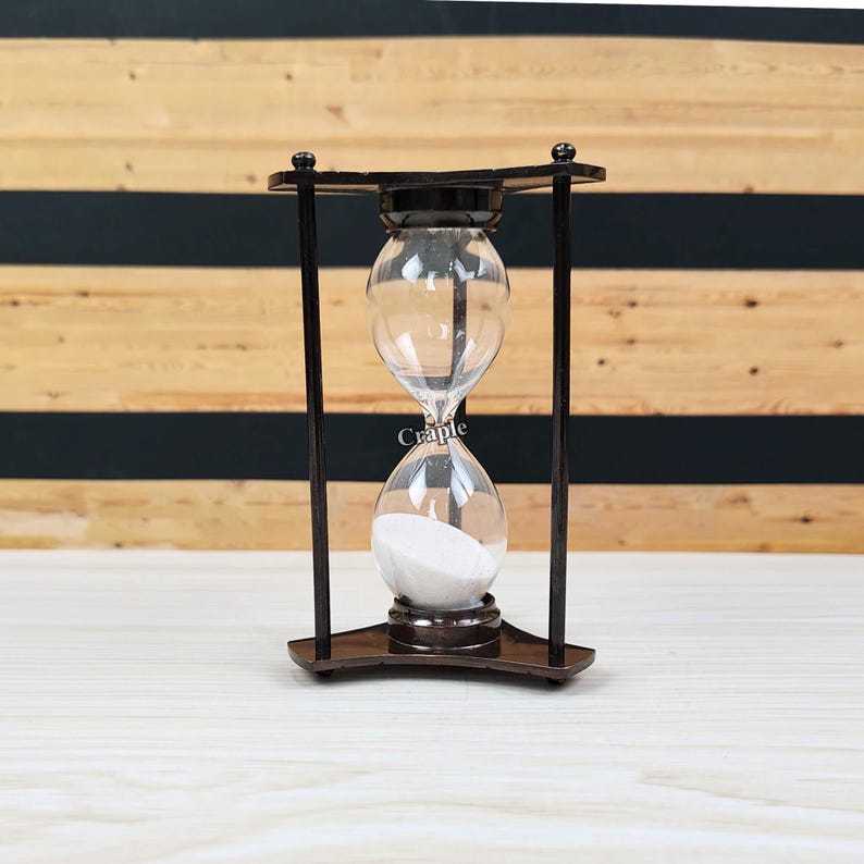 Black Antique Brass Hourglass, 2-Minute, White Sand view 11