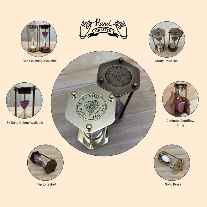 Brass Hourglass, 2-Minute, Two Finish Options view 3