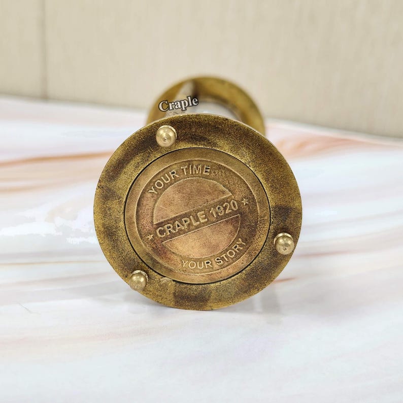 Antique Brass Hourglass with Wood Base, 3-Minute, White Sand view 7