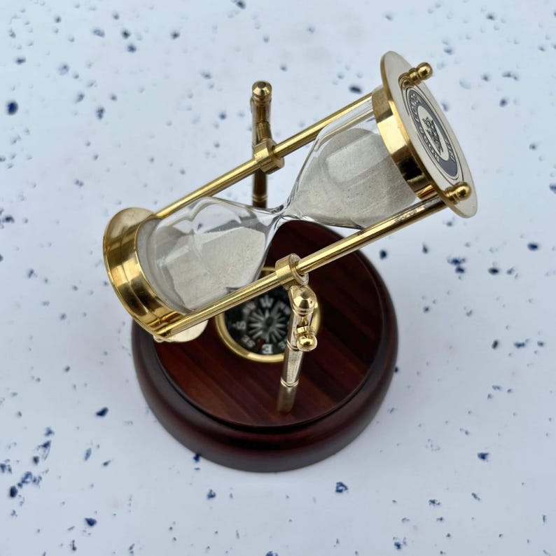 Rotating Brass Hourglass with Compass Base, 3-Minute view 5