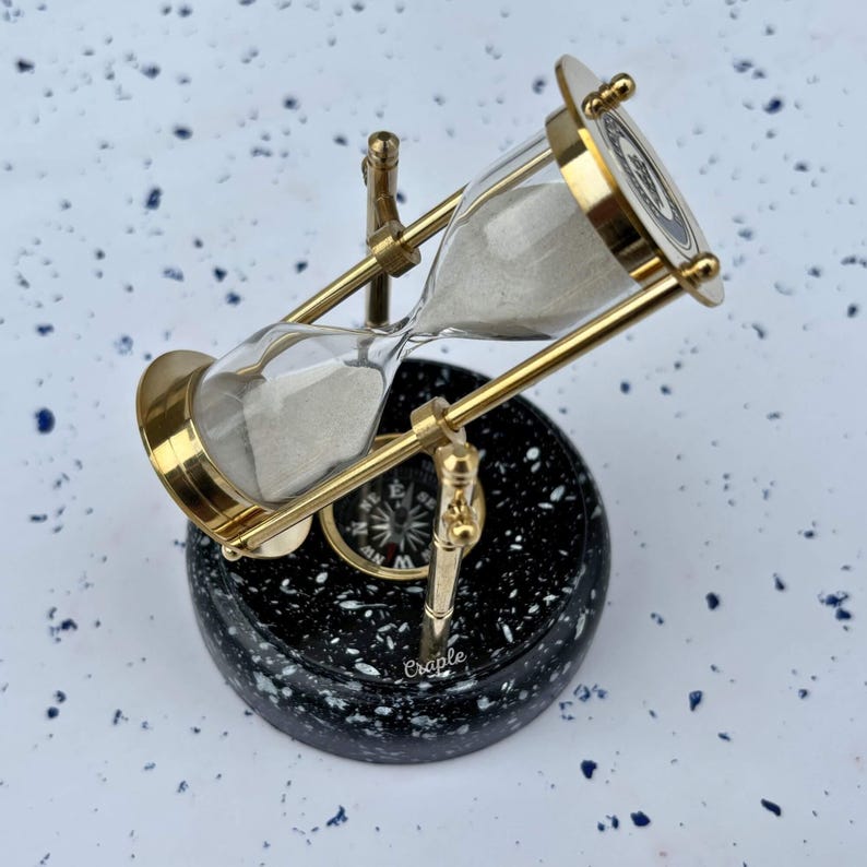 Rotating Brass Hourglass with Compass Base, 3-Minute view 7