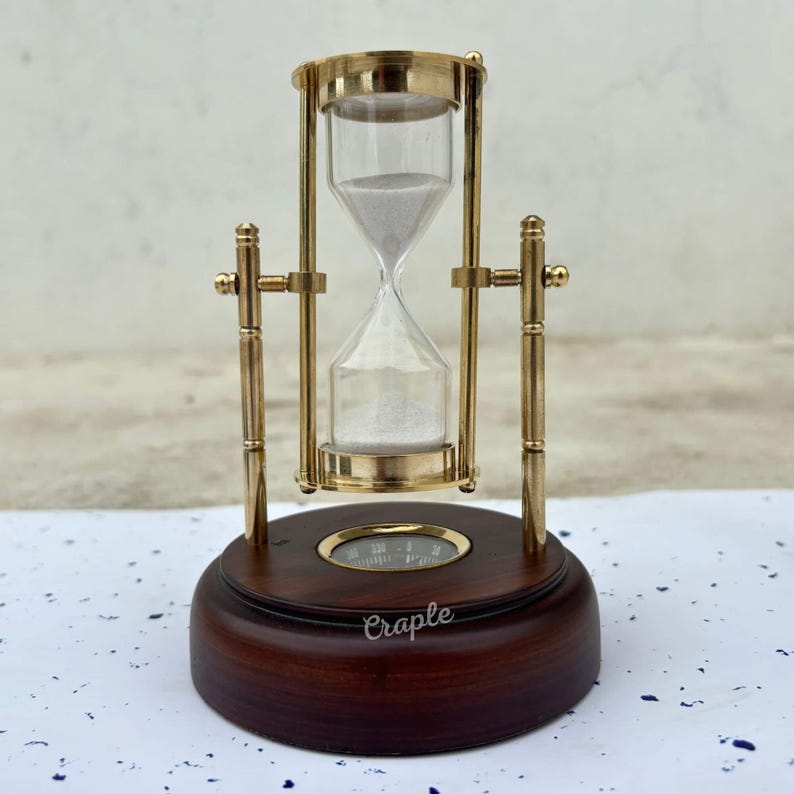 Rotating Brass Hourglass with Compass Base, 3-Minute view 8
