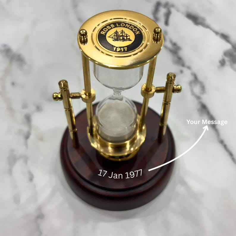 Rotating Brass Hourglass with Compass Base, 3-Minute view 9