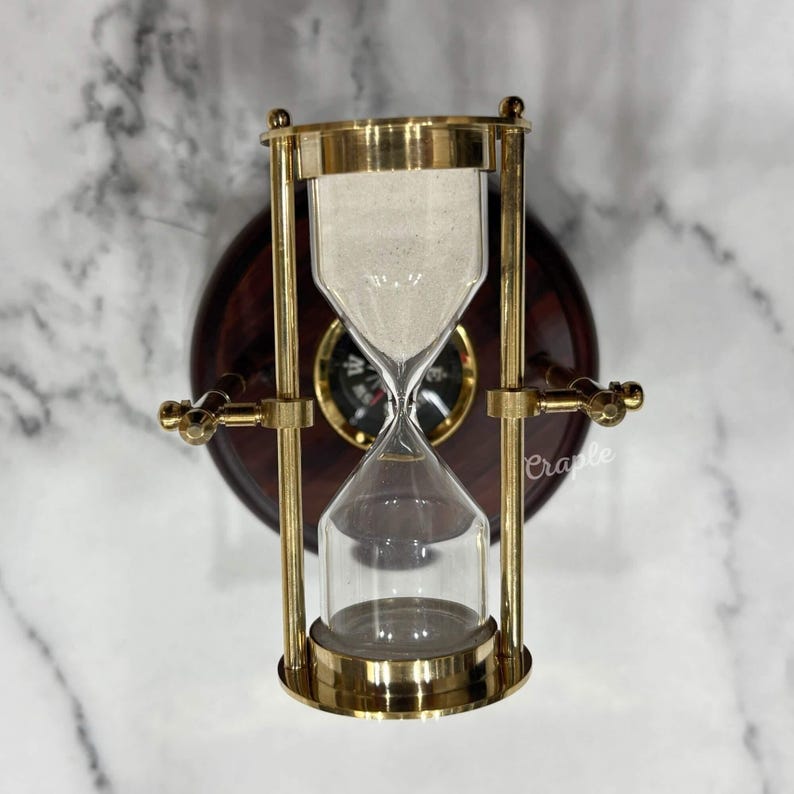 Rotating Brass Hourglass with Compass Base, 3-Minute view 10