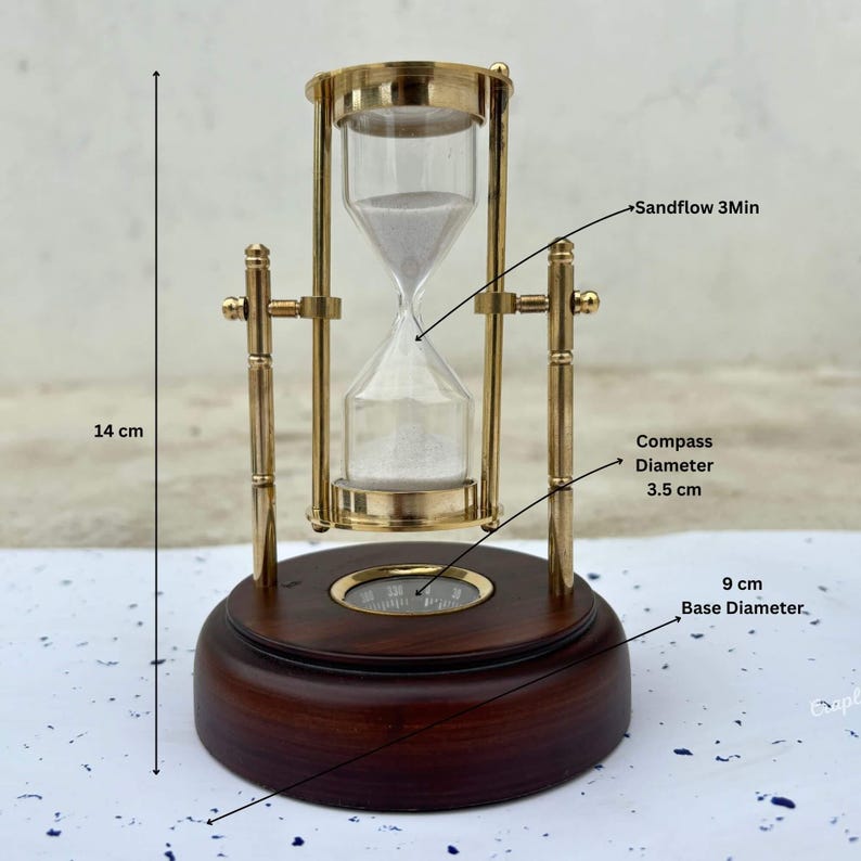 Rotating Brass Hourglass with Compass Base, 3-Minute view 12