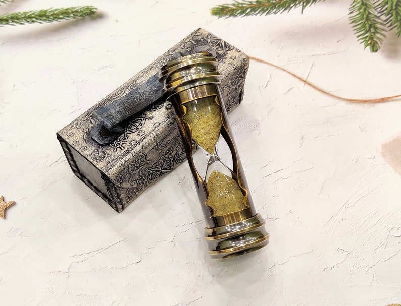 Brass Hourglass with Compass and Leather Case, 3-Minute view 11