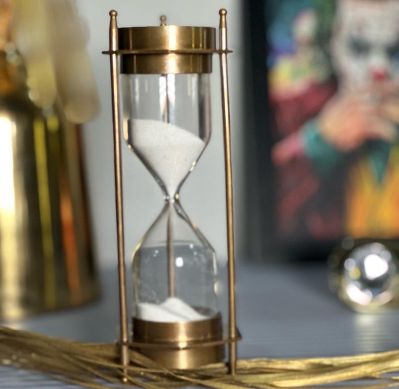 Antique Brass Hourglass, 5-Minute, White Sand view 4