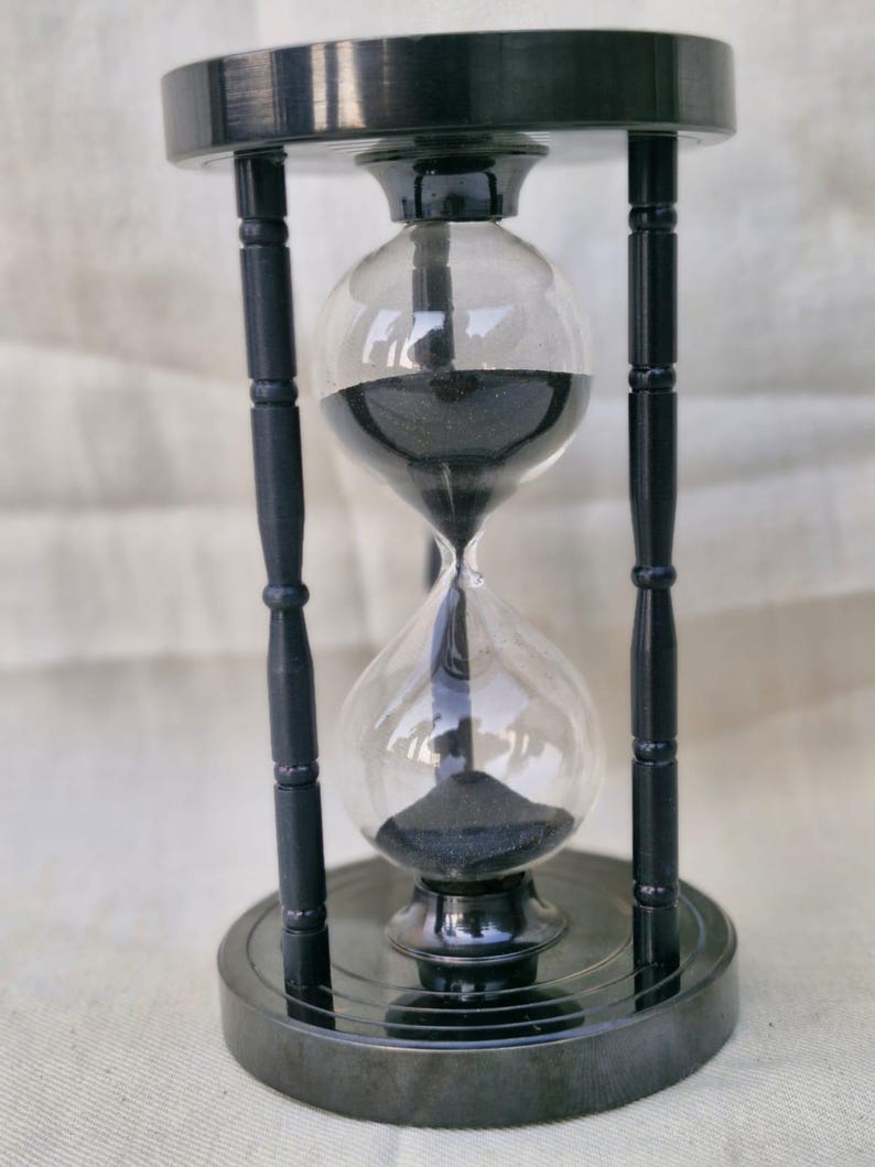 Black Antique Brass Hourglass with Chessboard Design, 5-Minute view 7