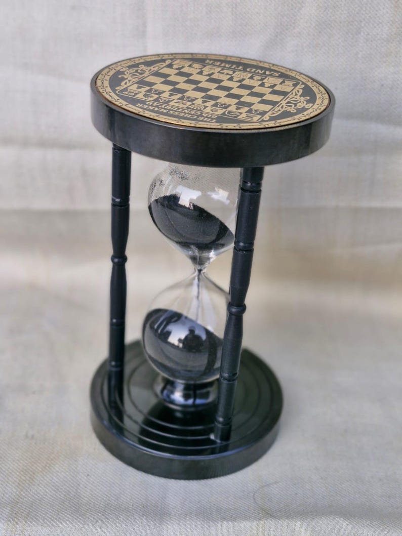 Black Antique Brass Hourglass with Chessboard Design, 5-Minute view 12