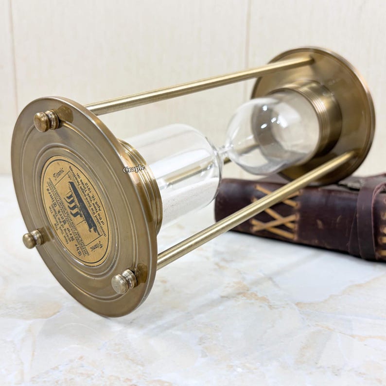 Antique Brass Hourglass, 3-Minute, White Sand view 9