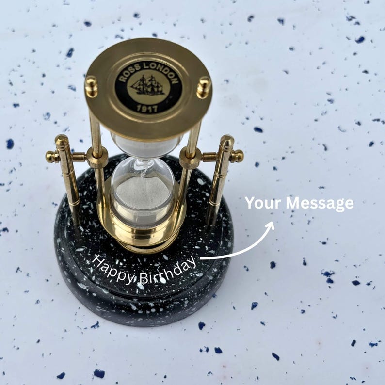 Rotating Brass Hourglass with Marble Base and Compass, 3-Minute view 3
