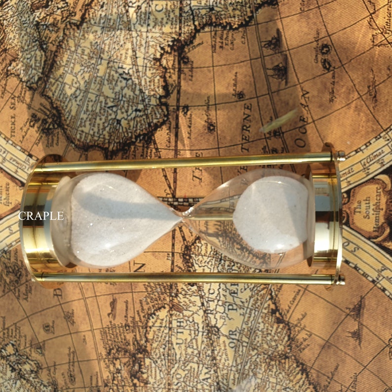 Antique Brass Hourglass, 4-Minute, White Sand view 4