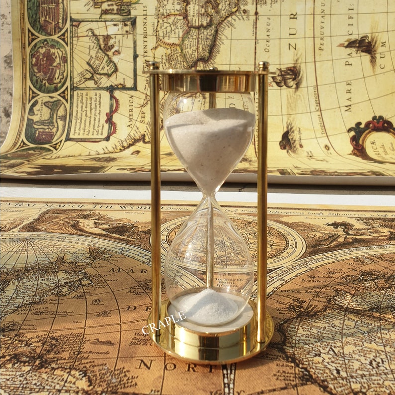 Antique Brass Hourglass, 4-Minute, White Sand view 8