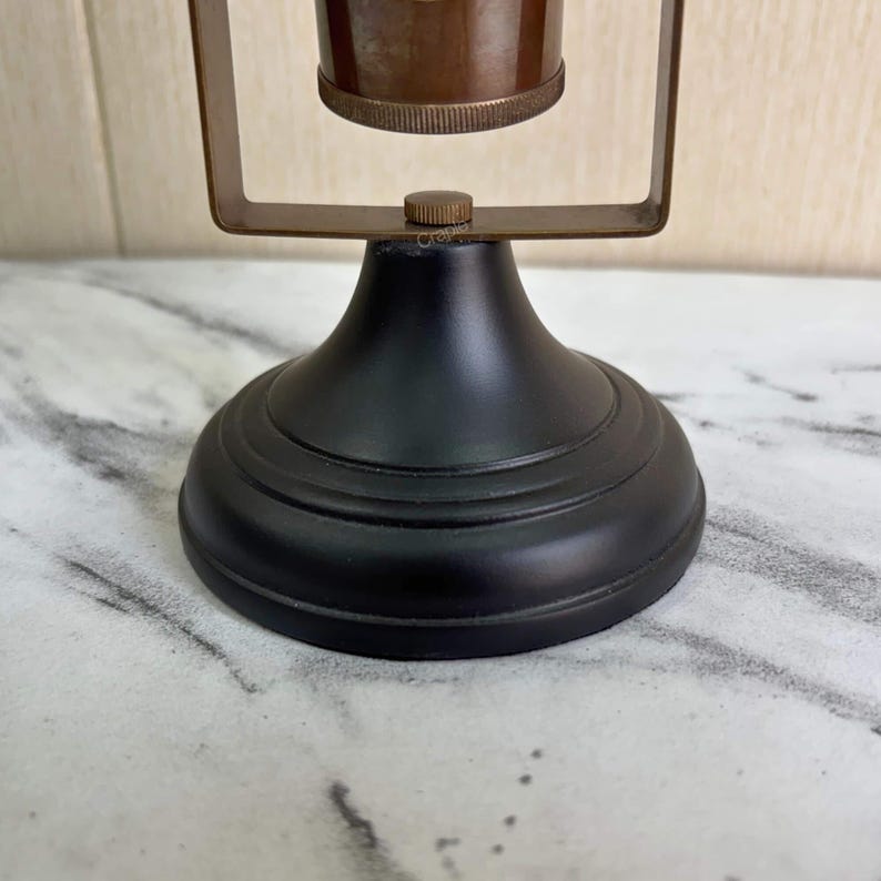 Antique Brass Hourglass with Dual Compasses and Black Wood Base, 3-Minute view 6
