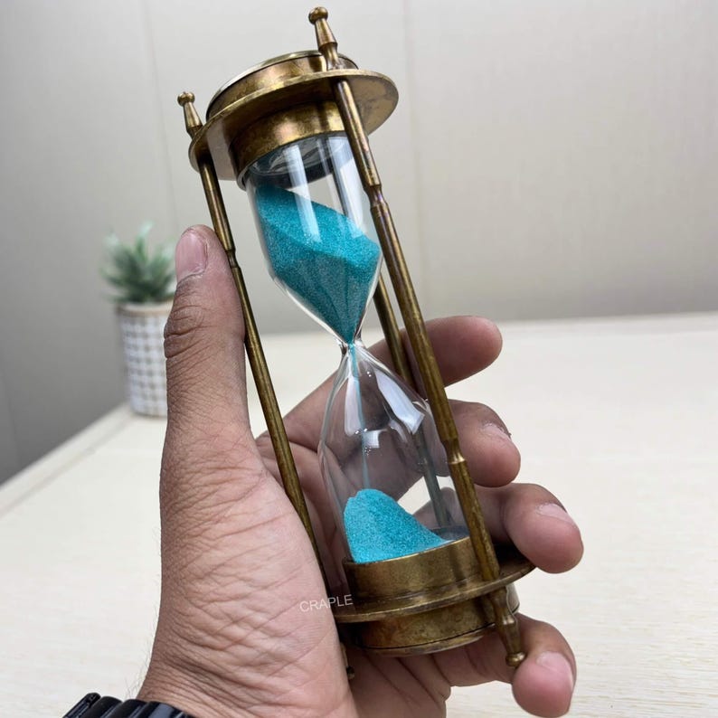 3-in-1 Brass Hourglass with Clock and Compass, 3-Minute view 3