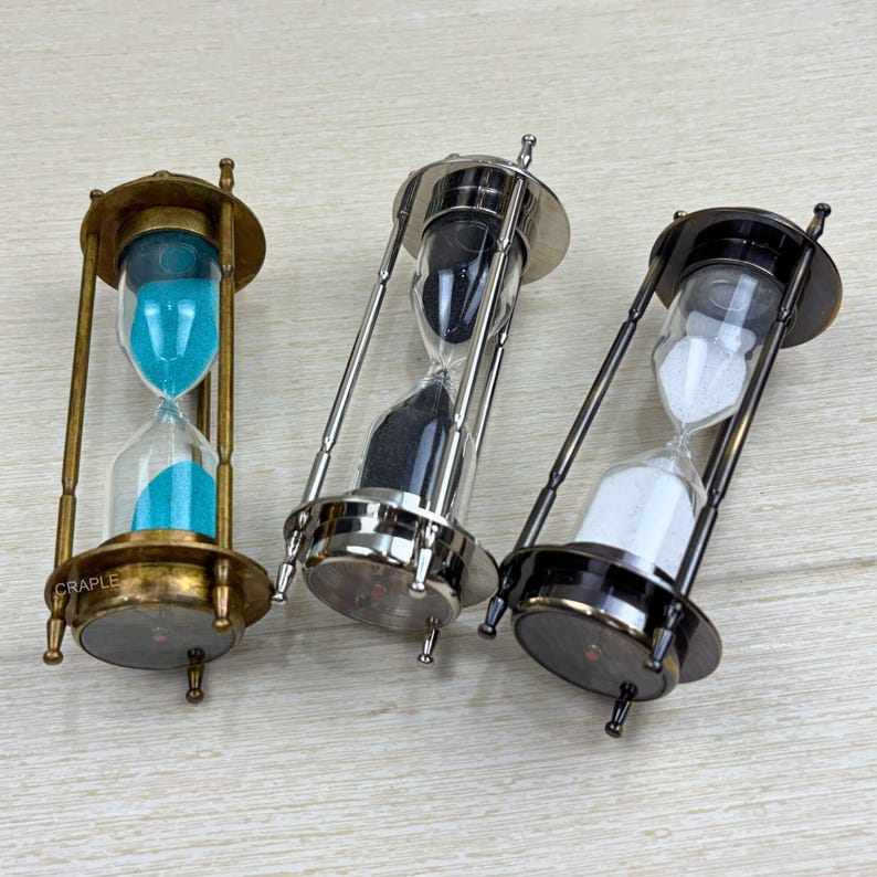 3-in-1 Brass Hourglass with Clock and Compass, 3-Minute view 11