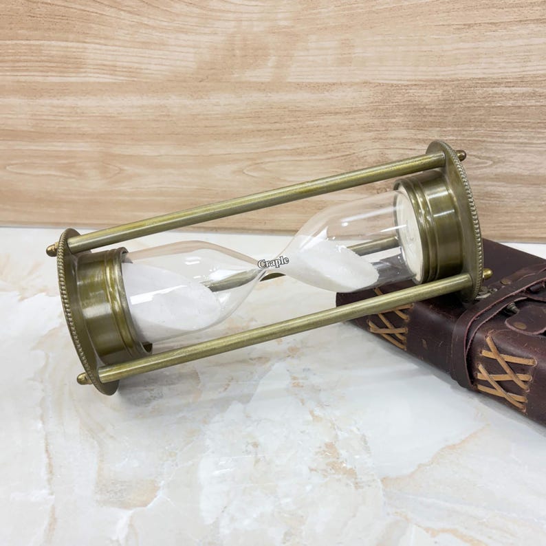 Antique Brass Hourglass, 5-Minute, White Sand view 4